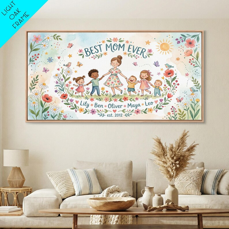 Wildflower Mom Keepsake Name Sign, Framed Canvas Print, Personalized Mother's Day Art, Gift for Mothers Day