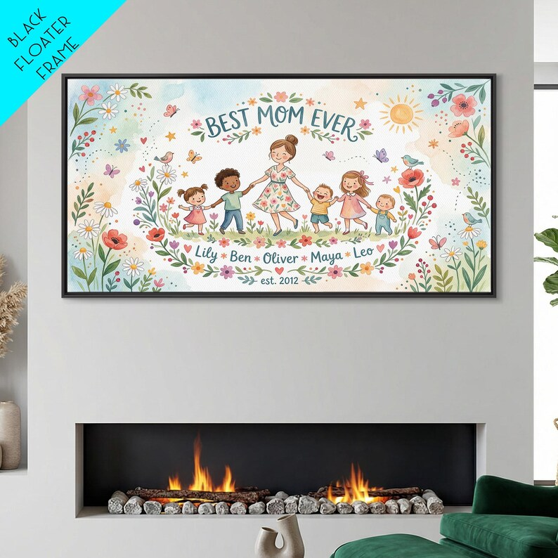 Wildflower Mom Keepsake Name Sign, Framed Canvas Print, Personalized Mother's Day Art, Gift for Mothers Day