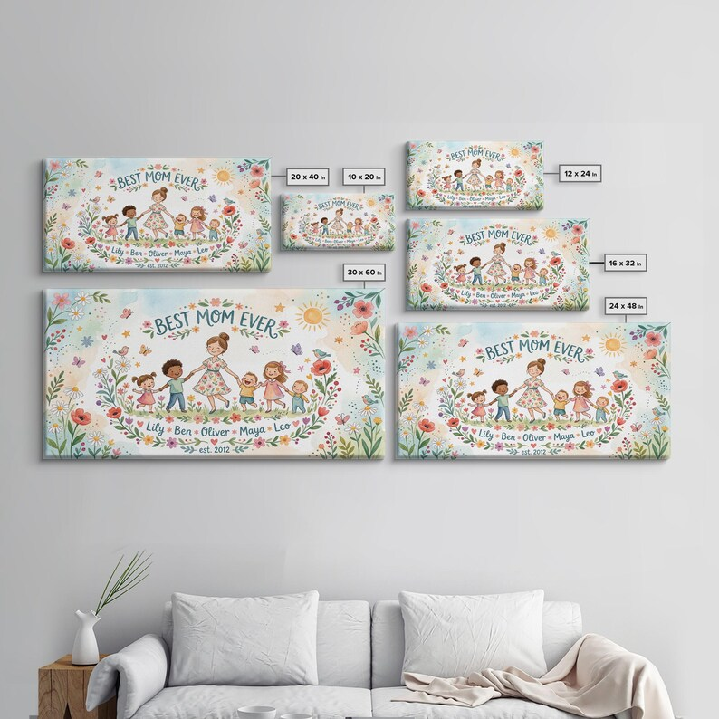 Wildflower Mom Keepsake Name Sign, Framed Canvas Print, Personalized Mother's Day Art, Gift for Mothers Day