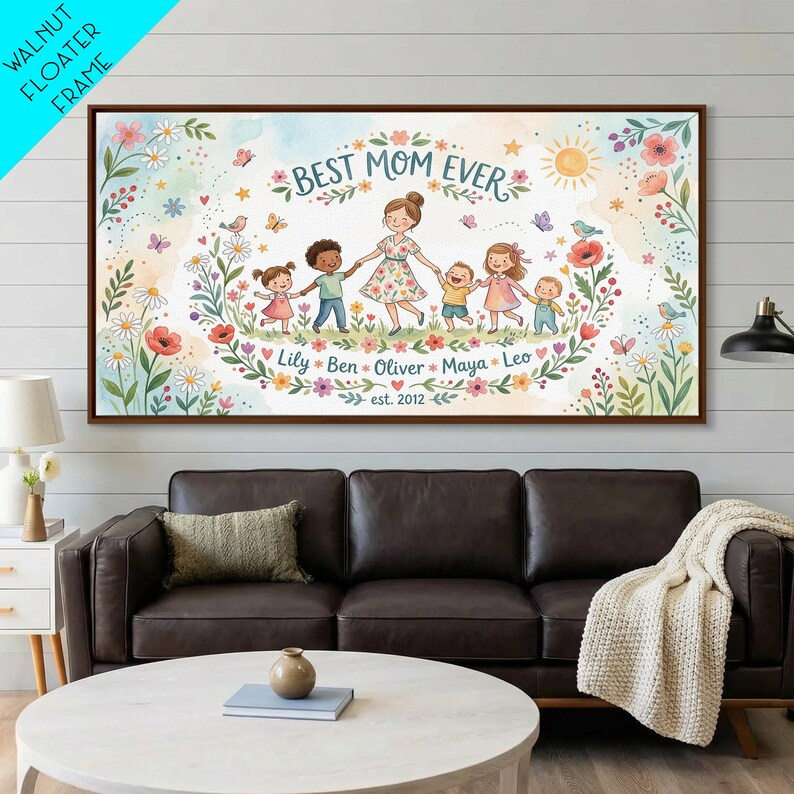 Wildflower Mom Keepsake Name Sign, Framed Canvas Print, Personalized Mother's Day Art, Gift for Mothers Day