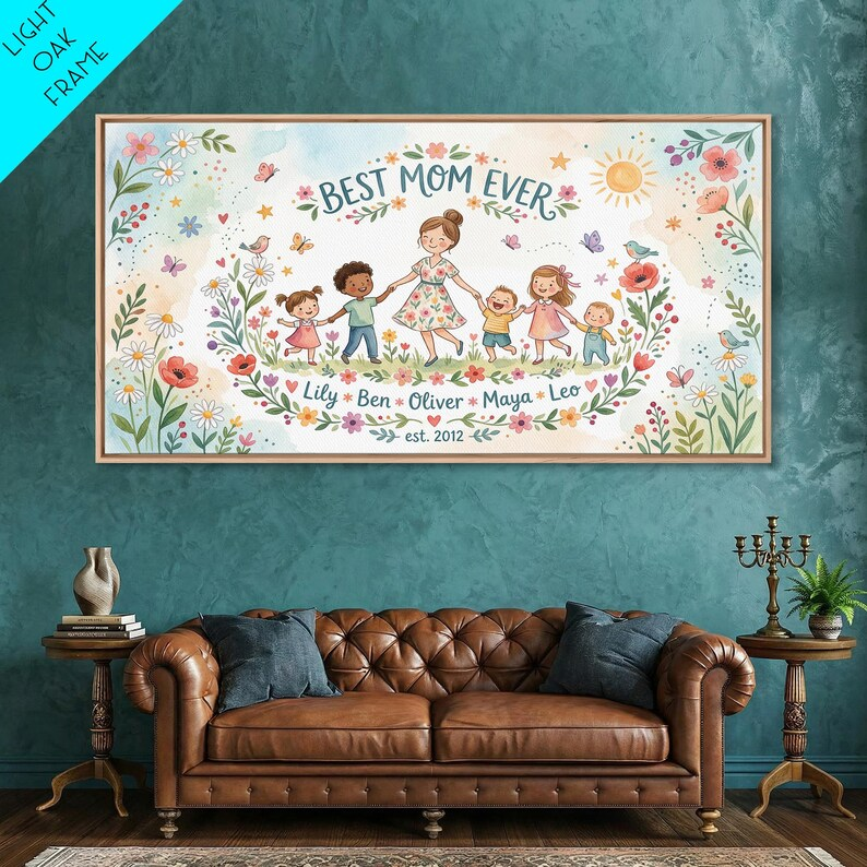 Wildflower Mom Keepsake Name Sign, Framed Canvas Print, Personalized Mother's Day Art, Gift for Mothers Day