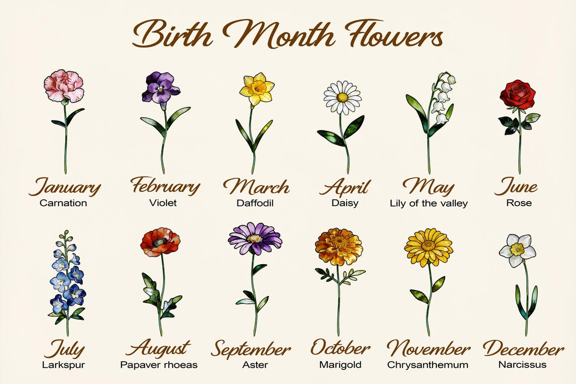 Personalized Family Birth Month Flower Stained Glass Suncatcher: Mother's Day Gift, Mama Garden Decor, Botanical Glass Window Hanging