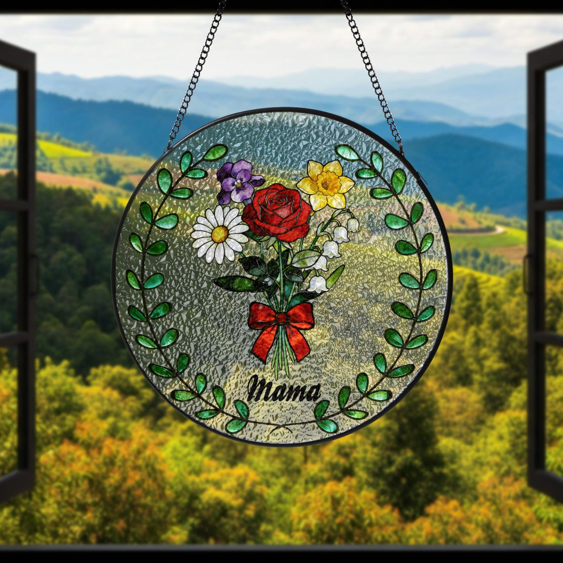 Personalized Family Birth Month Flower Stained Glass Suncatcher: Mother's Day Gift, Mama Garden Decor, Botanical Glass Window Hanging