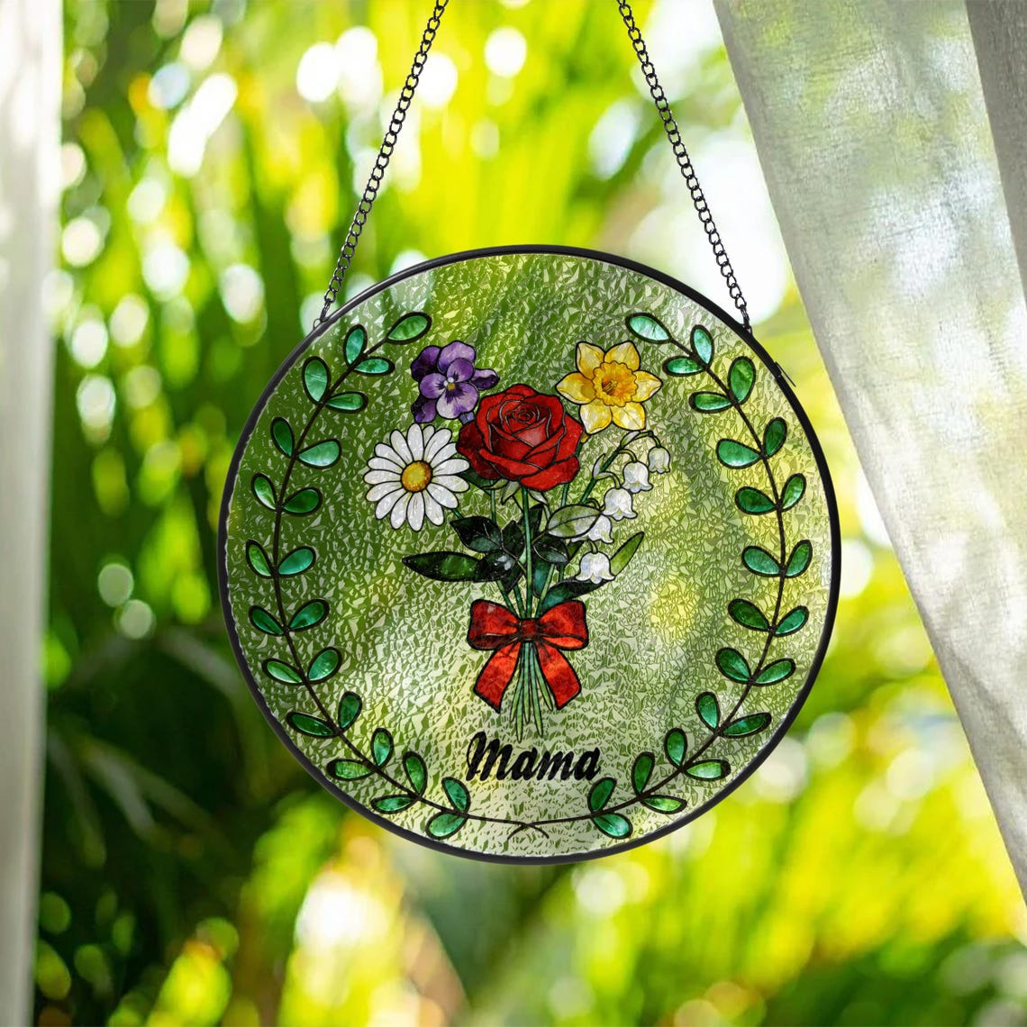 Personalized Family Birth Month Flower Stained Glass Suncatcher: Mother's Day Gift, Mama Garden Decor, Botanical Glass Window Hanging