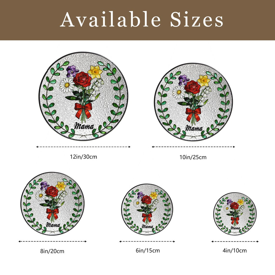 Personalized Family Birth Month Flower Stained Glass Suncatcher: Mother's Day Gift, Mama Garden Decor, Botanical Glass Window Hanging