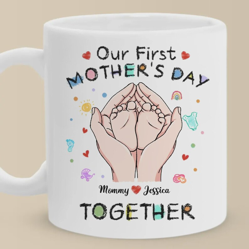 Custom First Mother’s Day Mug – Personalized Mommy & Baby Feet Gift, New Mom Baby Shower Present