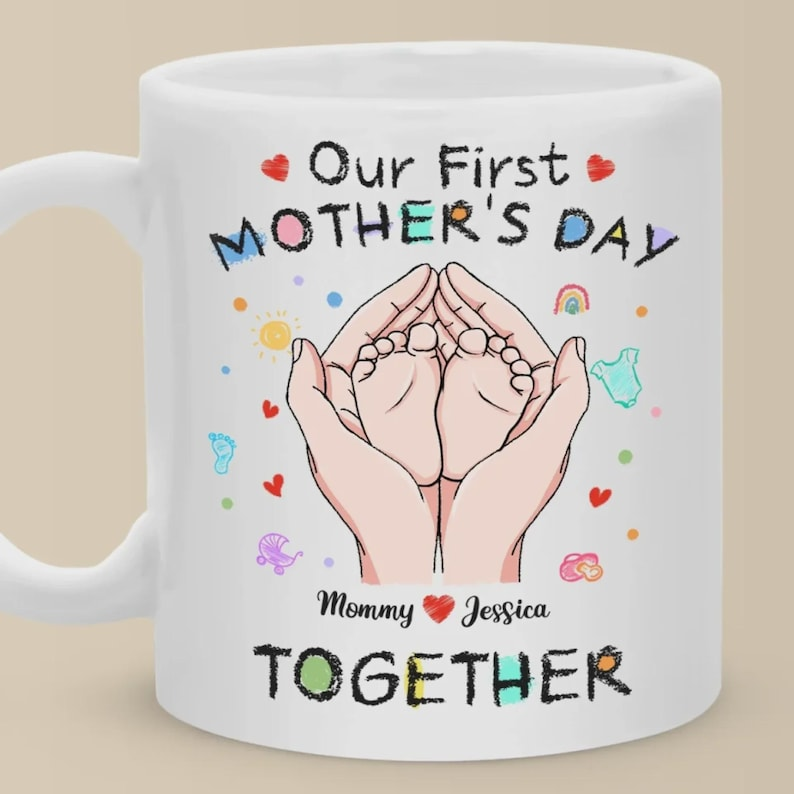 Custom First Mother’s Day Mug – Personalized Mommy & Baby Feet Gift, New Mom Baby Shower Present