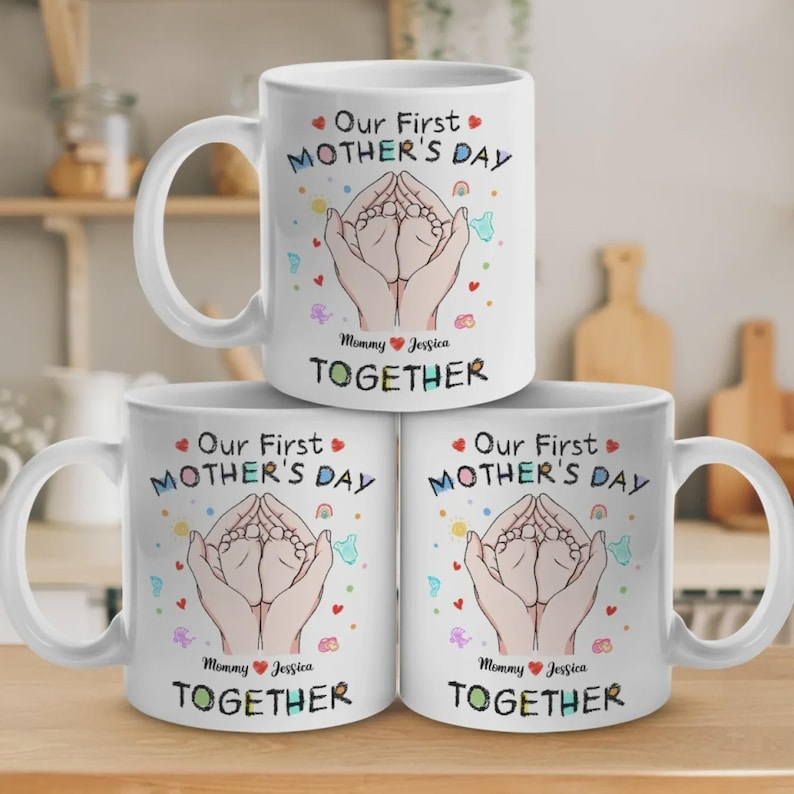 Custom First Mother’s Day Mug – Personalized Mommy & Baby Feet Gift, New Mom Baby Shower Present