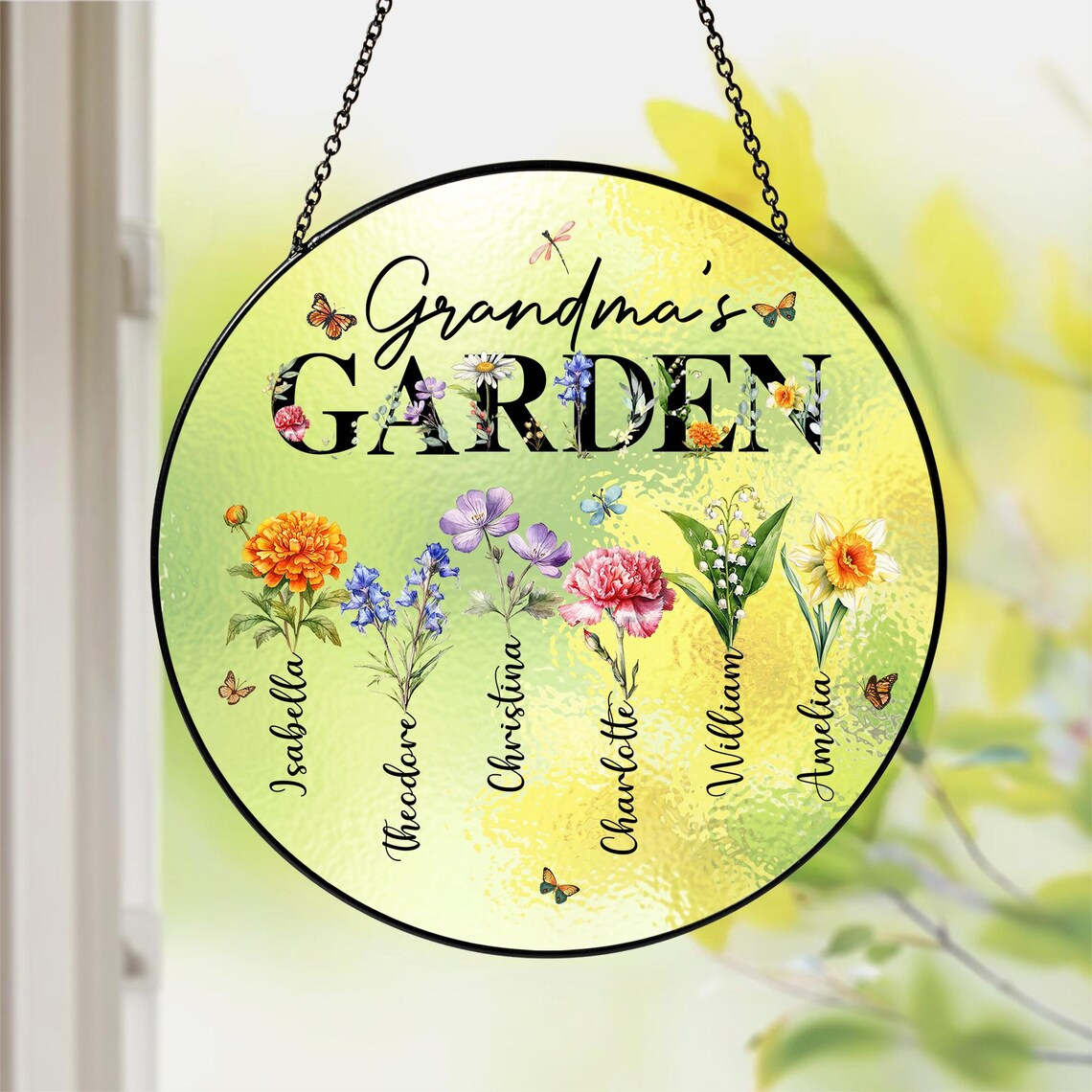 Grandma Suncatcher, Custom Birth Flowers Stained Glass Suncatcher, Mother's Day Gifts for Grandma, Grandma's Garden Suncatcher, Nana Gift