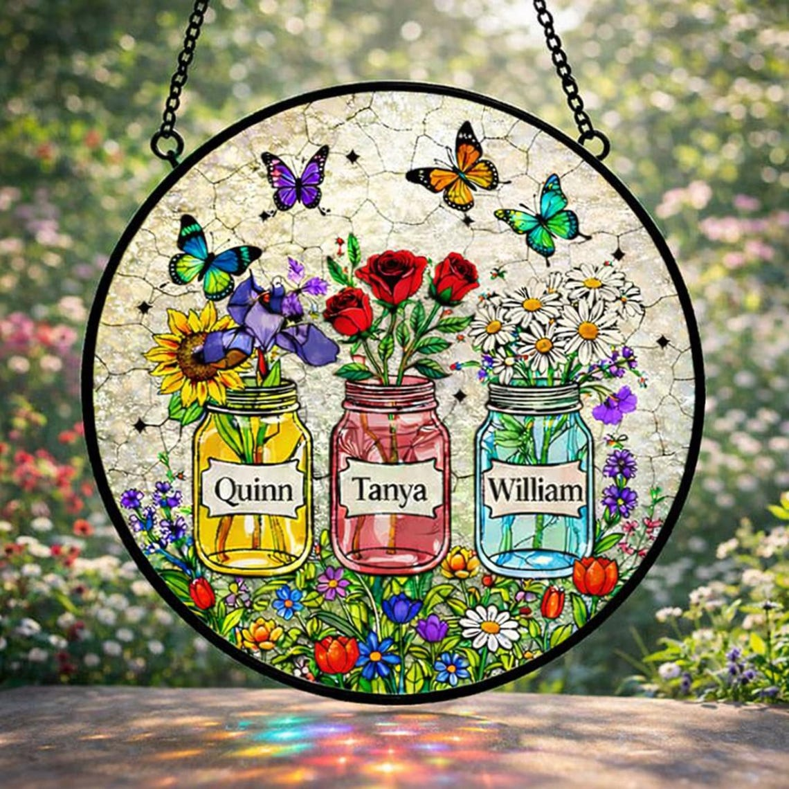 Personalized Mother's Day Suncatcher, Custom Birth Flower, Mom’s Bunch Gift, Mason Jar Window Hanging, Mother's Day Gift, Nana's Blessings