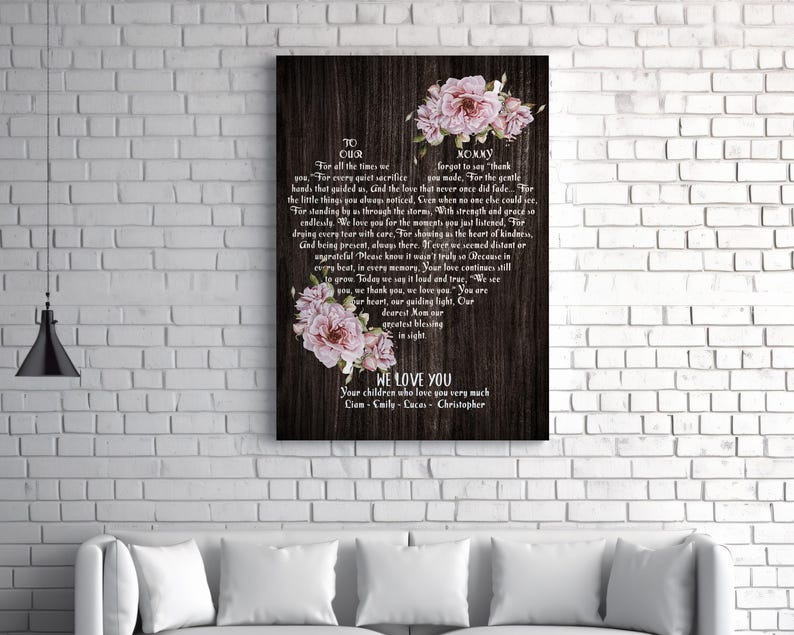 Personalized Mothers Day Gift Canvas Wall Art, Custom Heart Shaped Inspirational Quote Gift for Mom, Gift To Our Mommy We Love You Sign