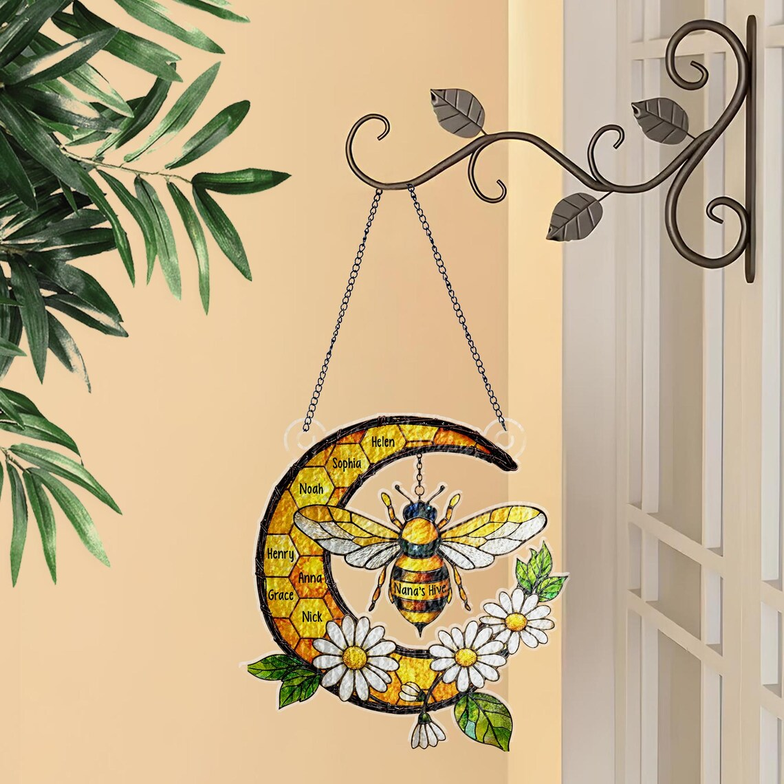 Custom Grandma's Garden Bee Suncatcher, Stained Glass Window Hanging Acrylic Suncatcher, Mother's Day Gift for Mom, Grandma Gift, Nana Gifts