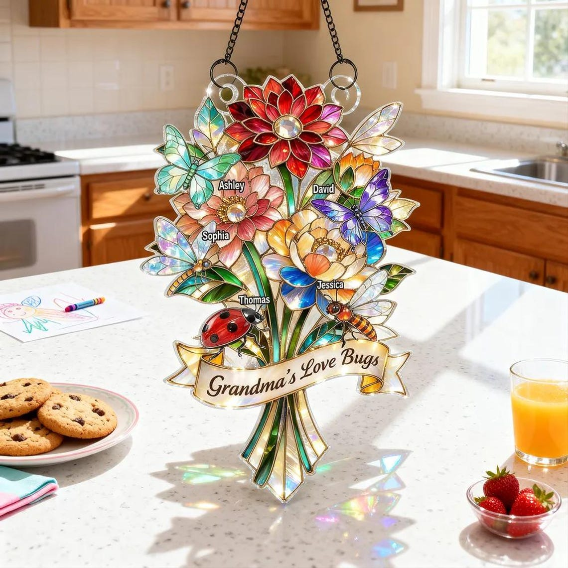 Grandma's Love Bugs - Personalized Suncatcher Ornament - Heartfelt Mother's Day Gift for Grandma