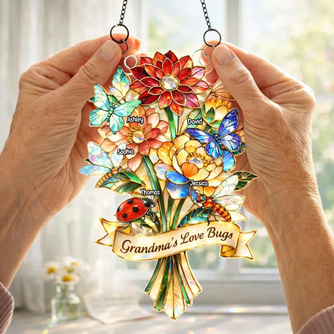 Grandma's Love Bugs - Personalized Suncatcher Ornament - Heartfelt Mother's Day Gift for Grandma