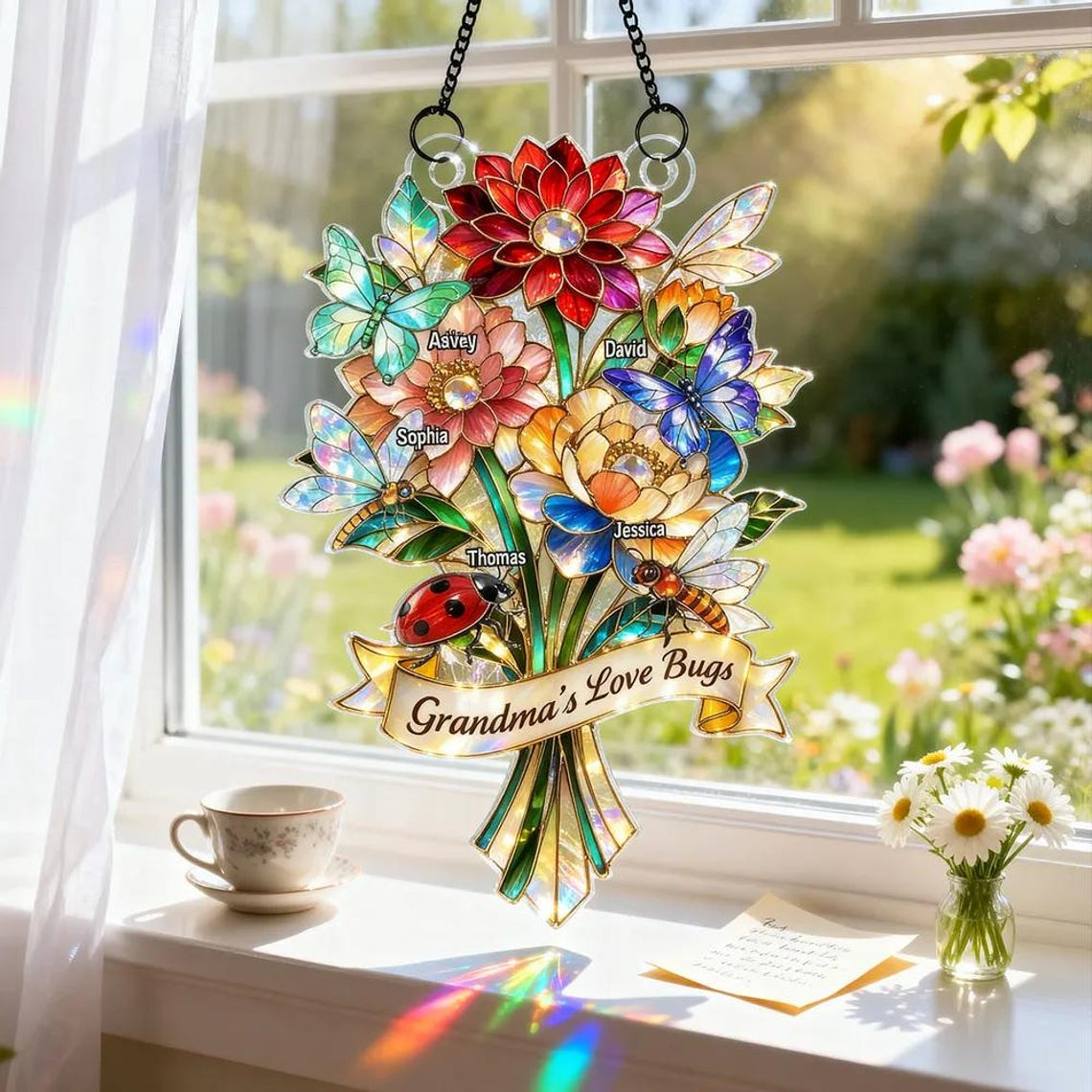 Grandma's Love Bugs - Personalized Suncatcher Ornament - Heartfelt Mother's Day Gift for Grandma