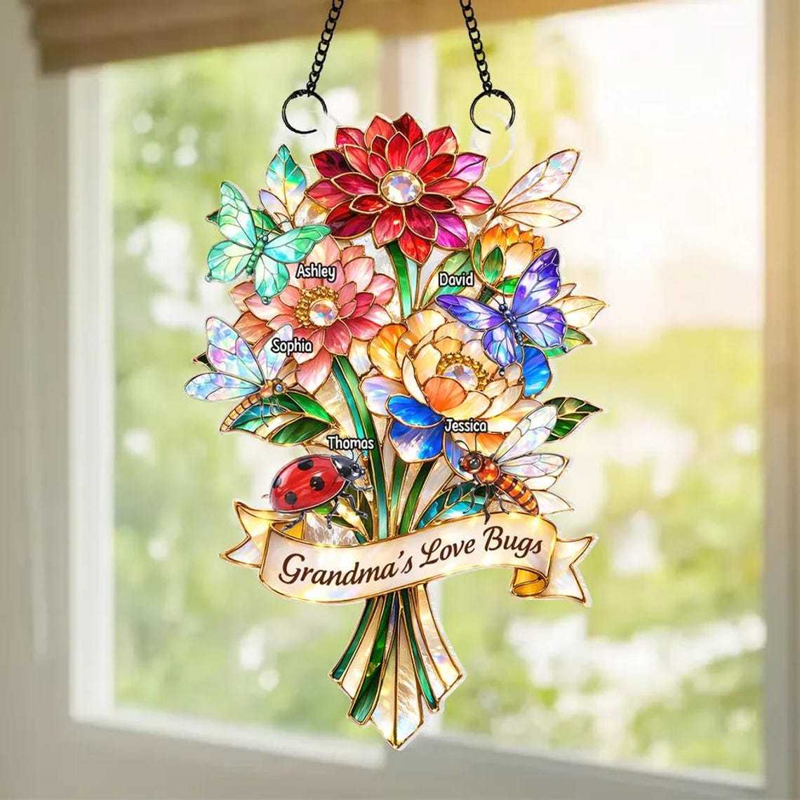 Grandma's Love Bugs - Personalized Suncatcher Ornament - Heartfelt Mother's Day Gift for Grandma