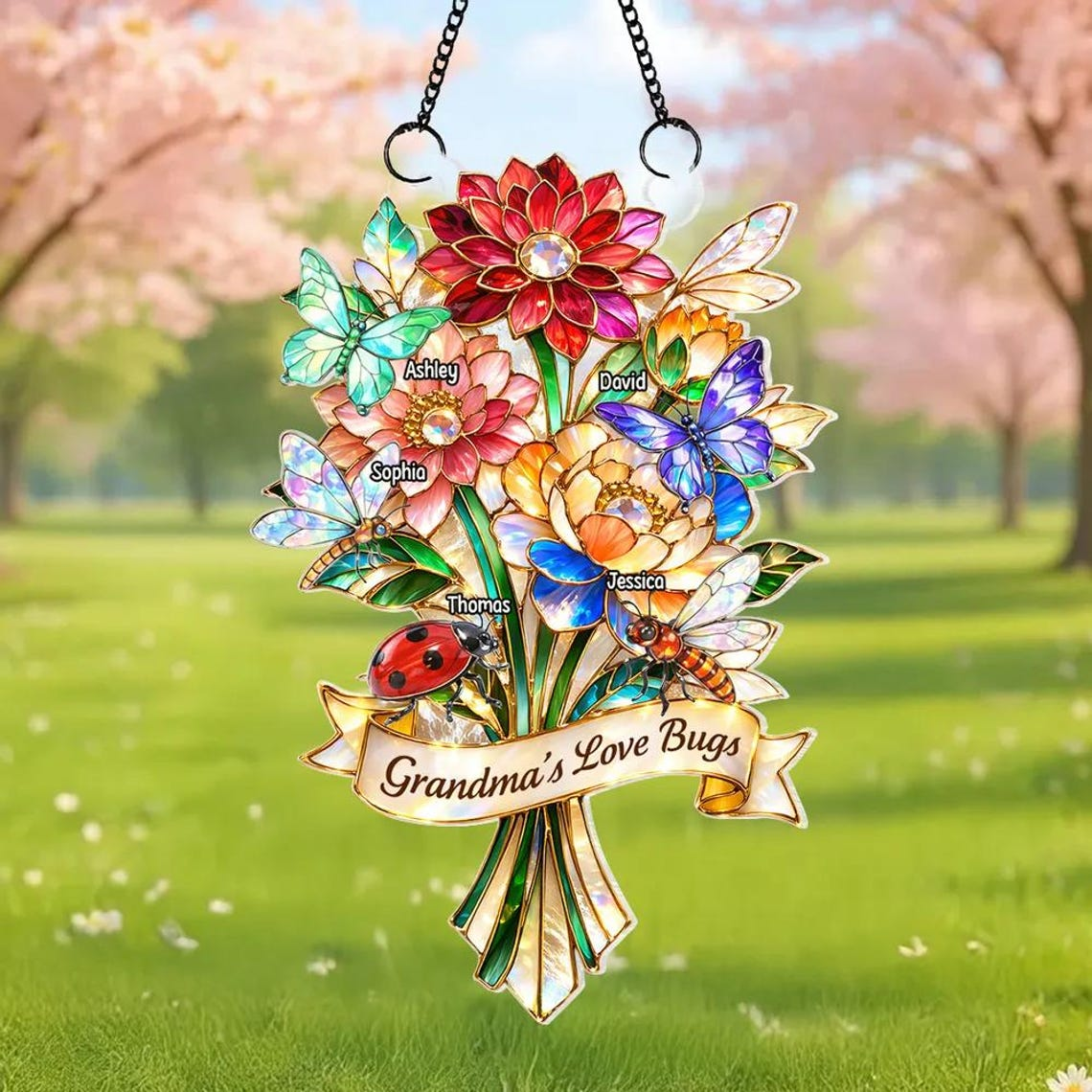 Grandma's Love Bugs - Personalized Suncatcher Ornament - Heartfelt Mother's Day Gift for Grandma