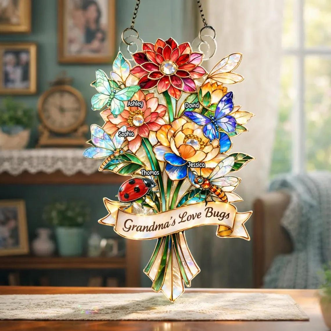 Grandma's Love Bugs - Personalized Suncatcher Ornament - Heartfelt Mother's Day Gift for Grandma