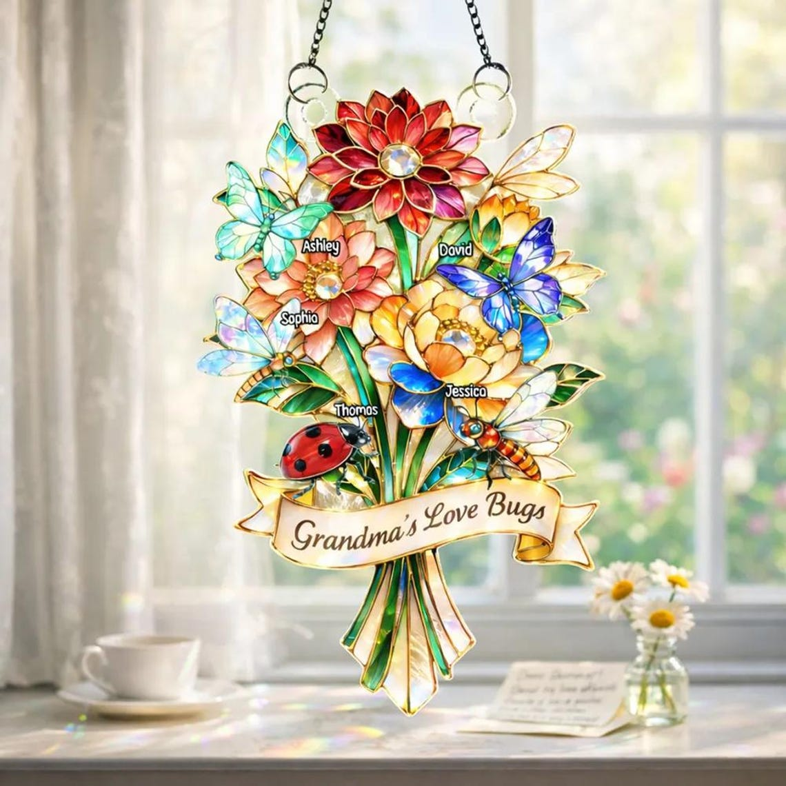 Grandma's Love Bugs - Personalized Suncatcher Ornament - Heartfelt Mother's Day Gift for Grandma