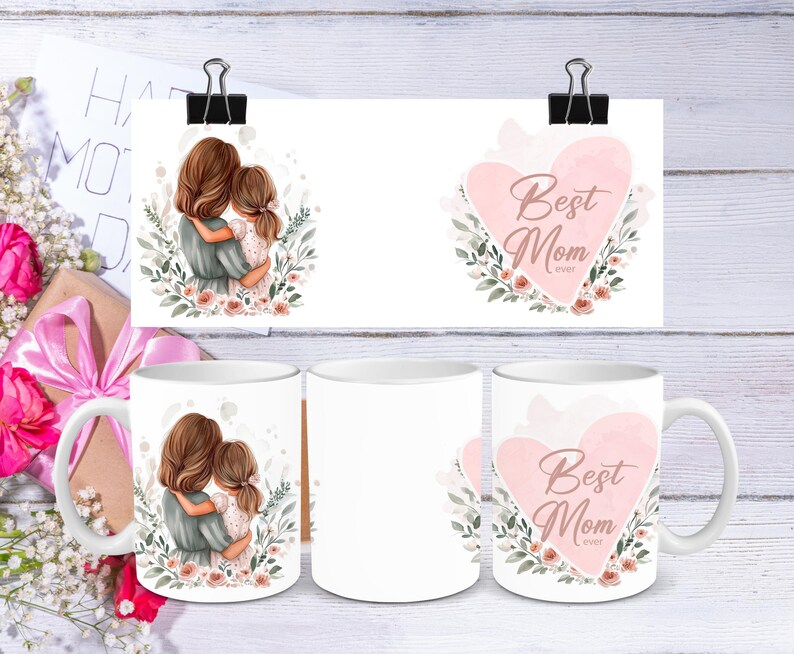 Mother's Day "Best Mom Ever" – Floral Watercolor Ceramic Coffee Mug