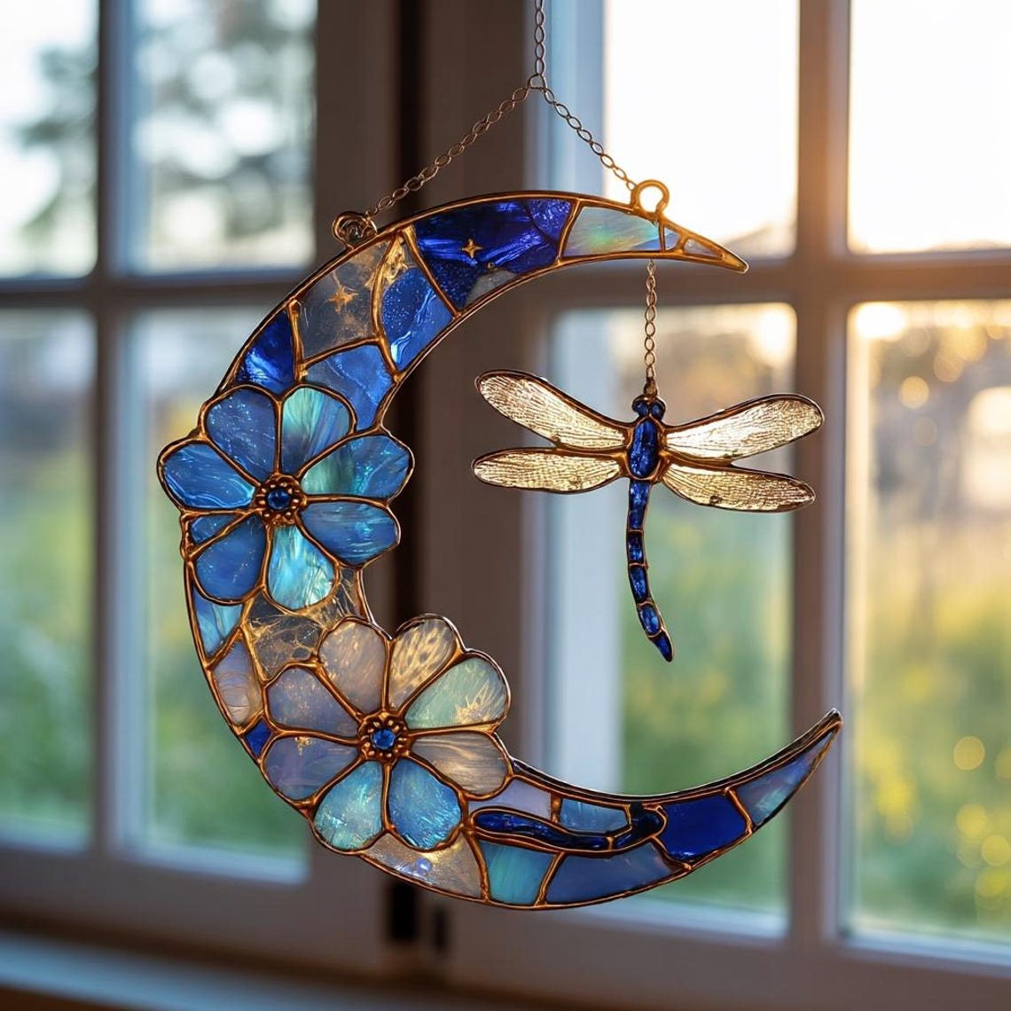 Dragonfly Moon Acrylic Suncatcher Ornament, Custom Name Dragonfly Suncatcher, Gift for Mom, Remembrance Gift, Memorial Suncatcher
