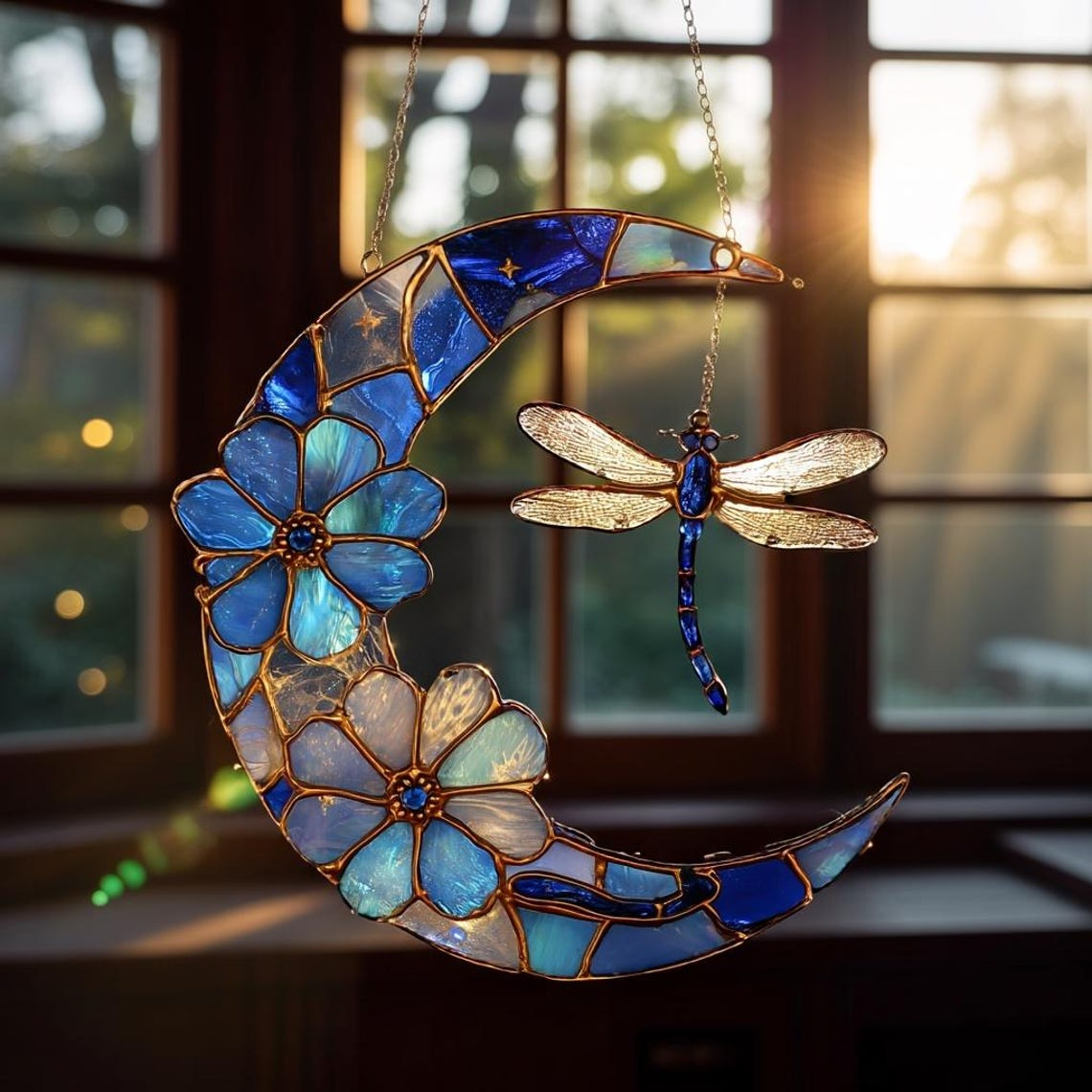 Dragonfly Moon Acrylic Suncatcher Ornament, Custom Name Dragonfly Suncatcher, Gift for Mom, Remembrance Gift, Memorial Suncatcher