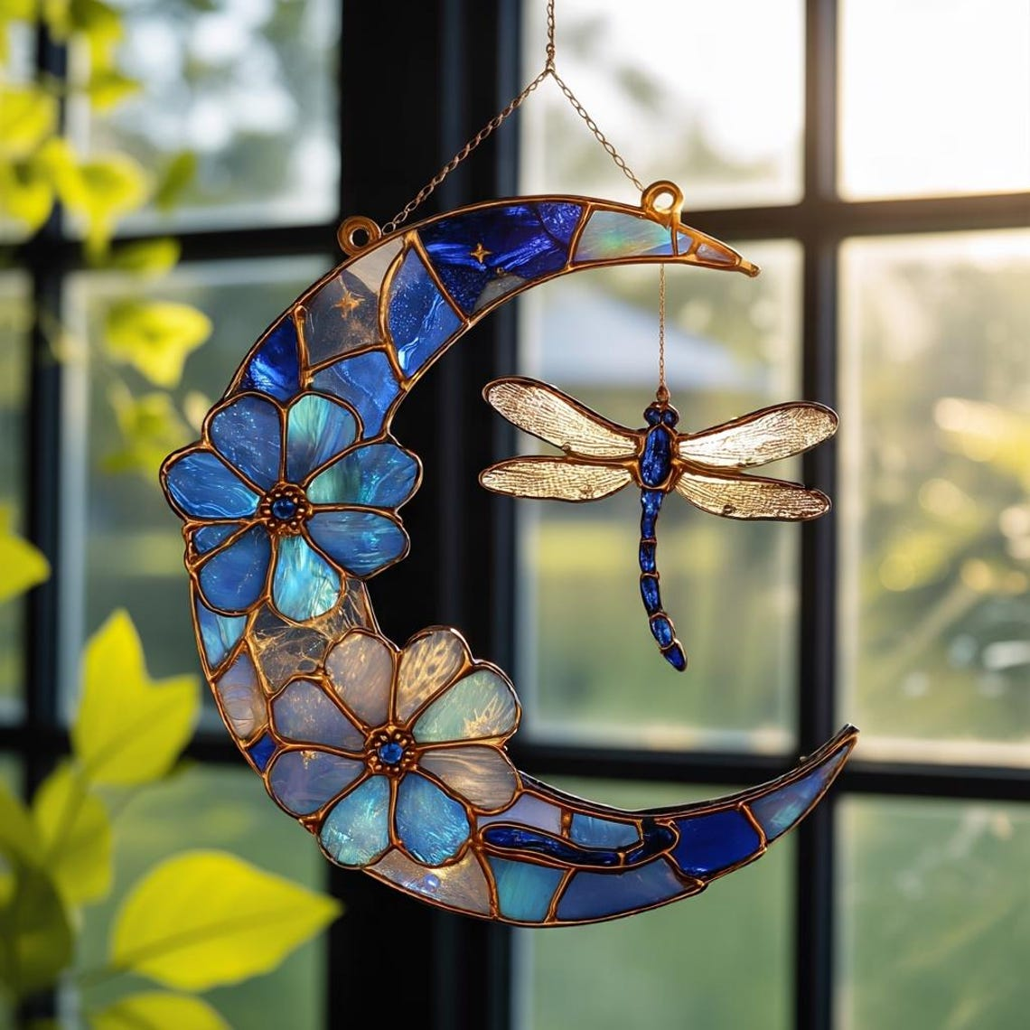 Dragonfly Moon Acrylic Suncatcher Ornament, Custom Name Dragonfly Suncatcher, Gift for Mom, Remembrance Gift, Memorial Suncatcher
