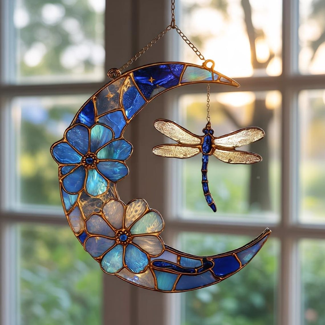 Dragonfly Moon Acrylic Suncatcher Ornament, Custom Name Dragonfly Suncatcher, Gift for Mom, Remembrance Gift, Memorial Suncatcher
