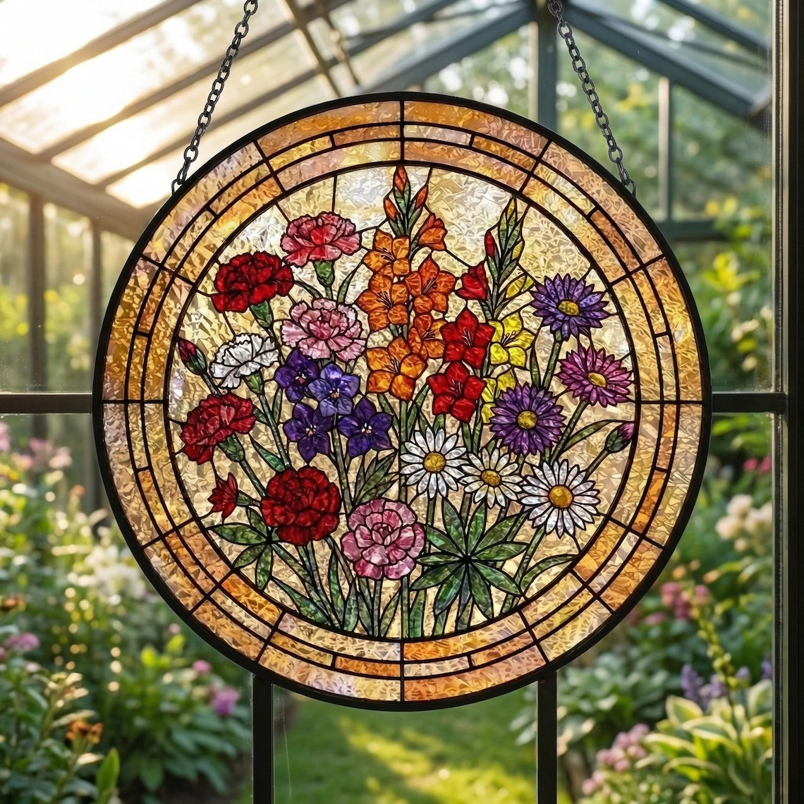 Personalized Grandma Suncatcher, Birth Flower Stained Glass Window Hanging, Mothers Day Gift for Nana