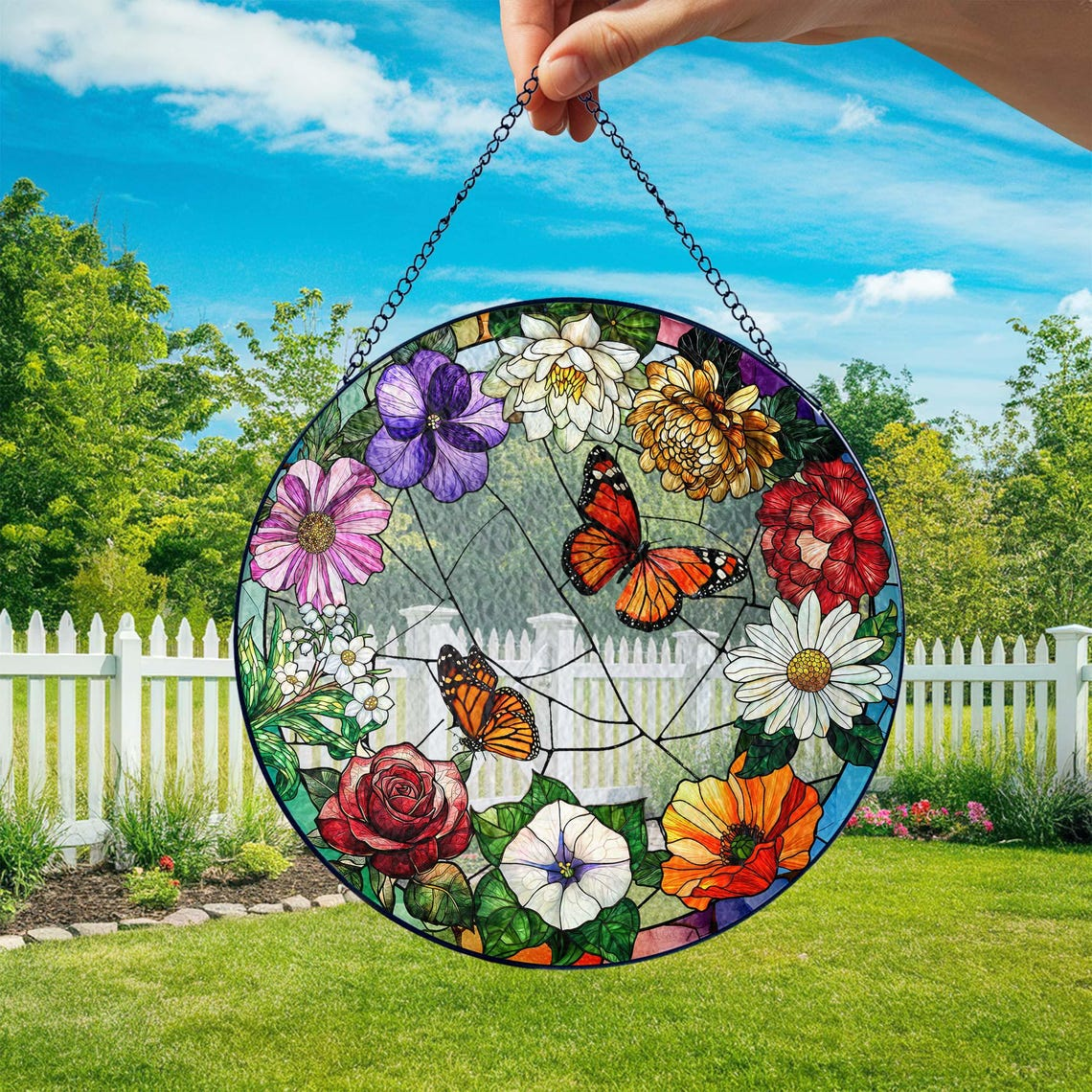 Family Birth Flower Stained Glass Suncatcher Birth Month Flowers Personalized Window Hangings Grandmas Garden Mothers Day Gift