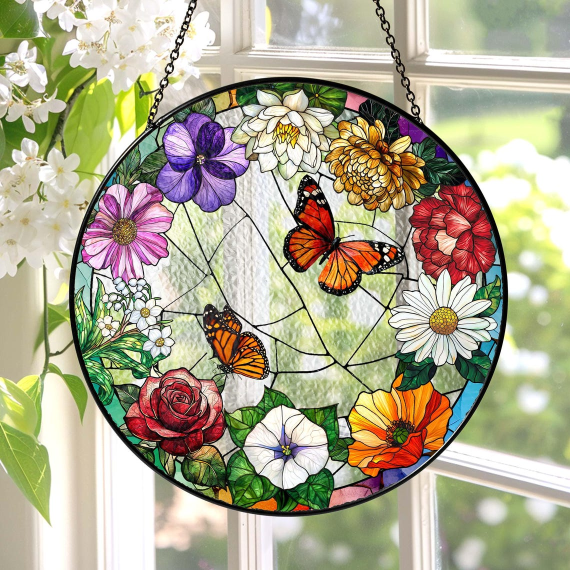 Family Birth Flower Stained Glass Suncatcher Birth Month Flowers Personalized Window Hangings Grandmas Garden Mothers Day Gift