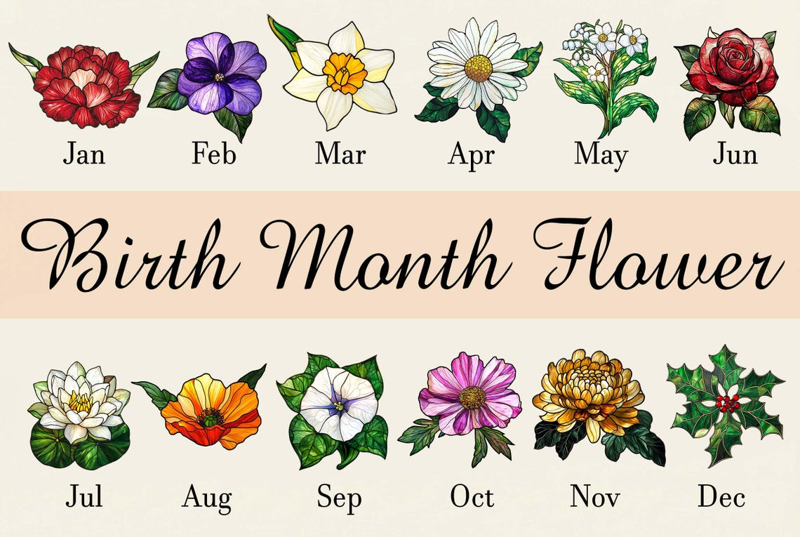 Family Birth Flower Stained Glass Suncatcher Birth Month Flowers Personalized Window Hangings Grandmas Garden Mothers Day Gift