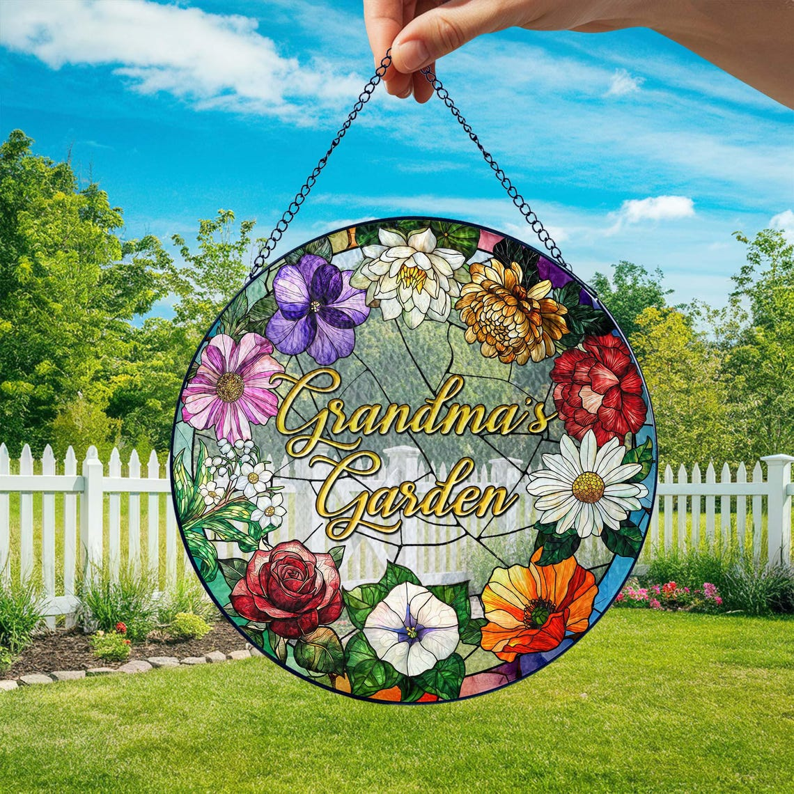 Family Birth Flower Stained Glass Suncatcher Birth Month Flowers Personalized Window Hangings Grandmas Garden Mothers Day Gift