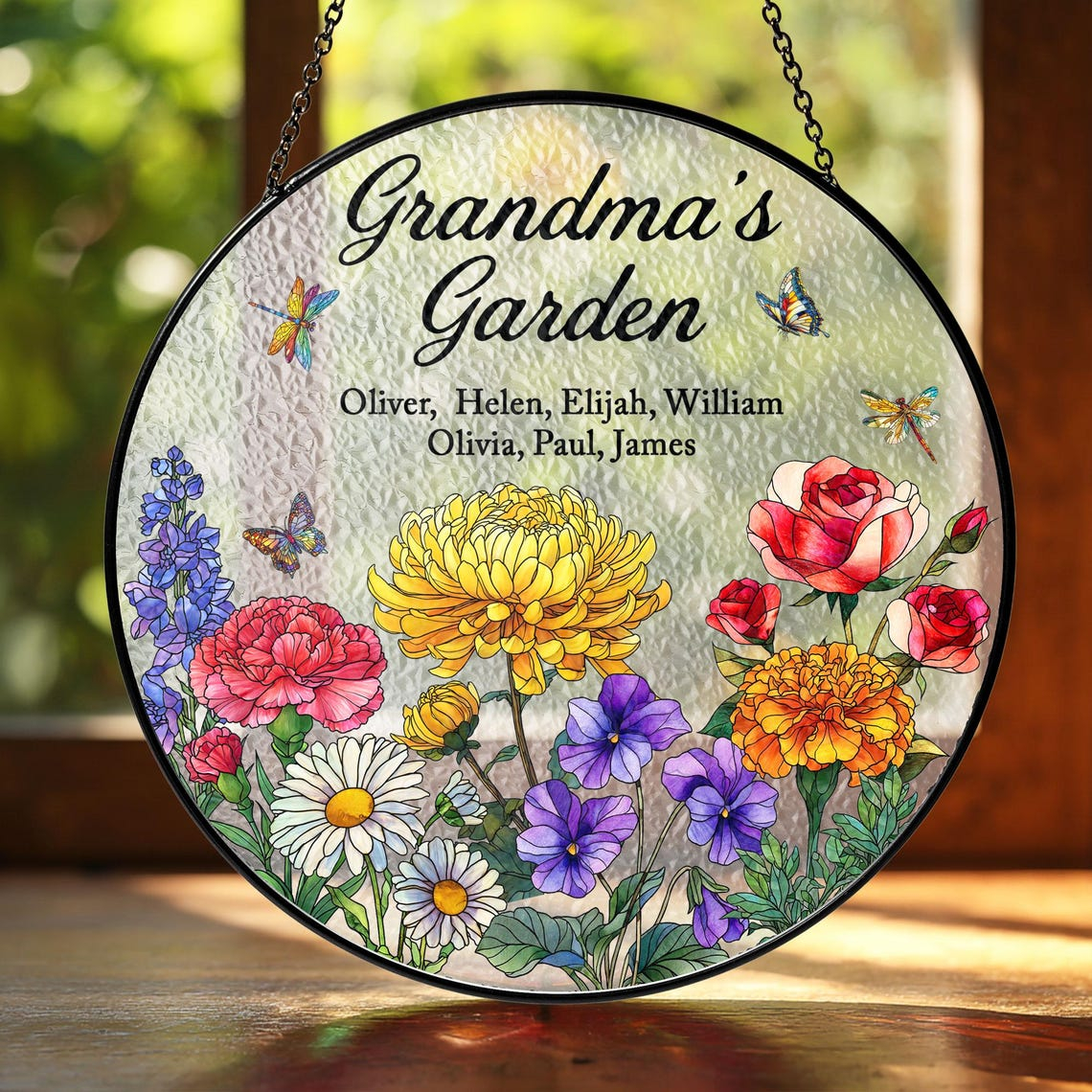 Custom Birth Month Flowers Suncatcher, Grandmas Garden Suncatcher, Grandma Gift from Grandkids, Mothers Day Gift for Grammy, Nanny, Mimi