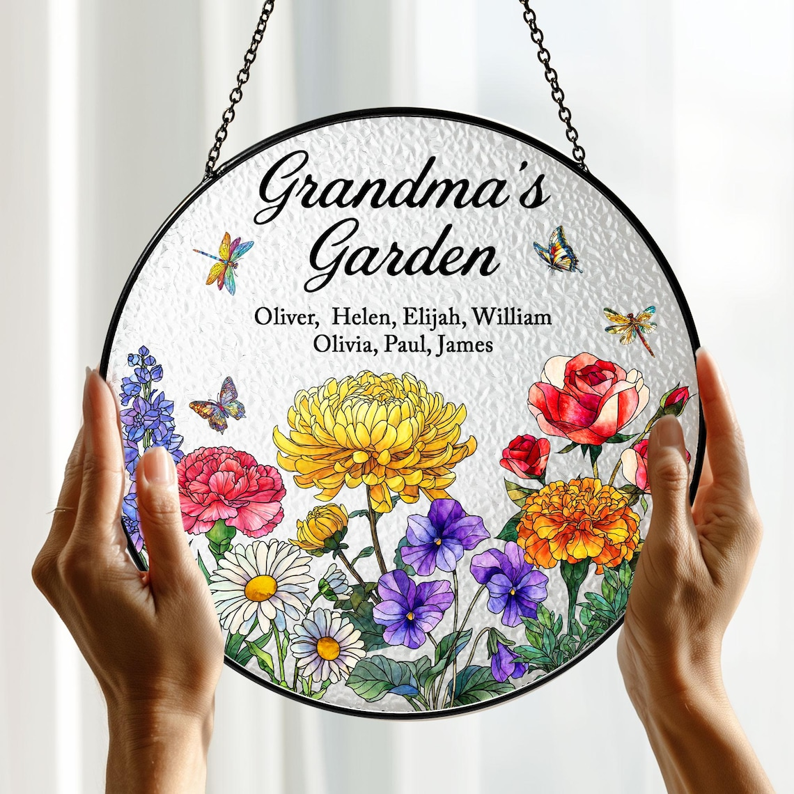 Custom Birth Month Flowers Suncatcher, Grandmas Garden Suncatcher, Grandma Gift from Grandkids, Mothers Day Gift for Grammy, Nanny, Mimi
