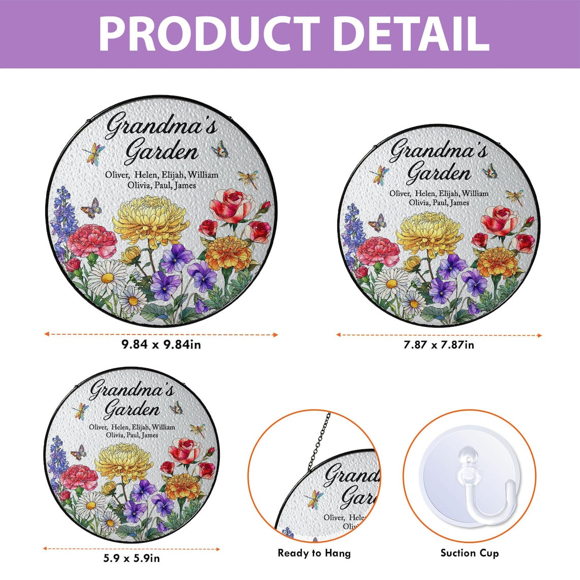 Custom Birth Month Flowers Suncatcher, Grandmas Garden Suncatcher, Grandma Gift from Grandkids, Mothers Day Gift for Grammy, Nanny, Mimi