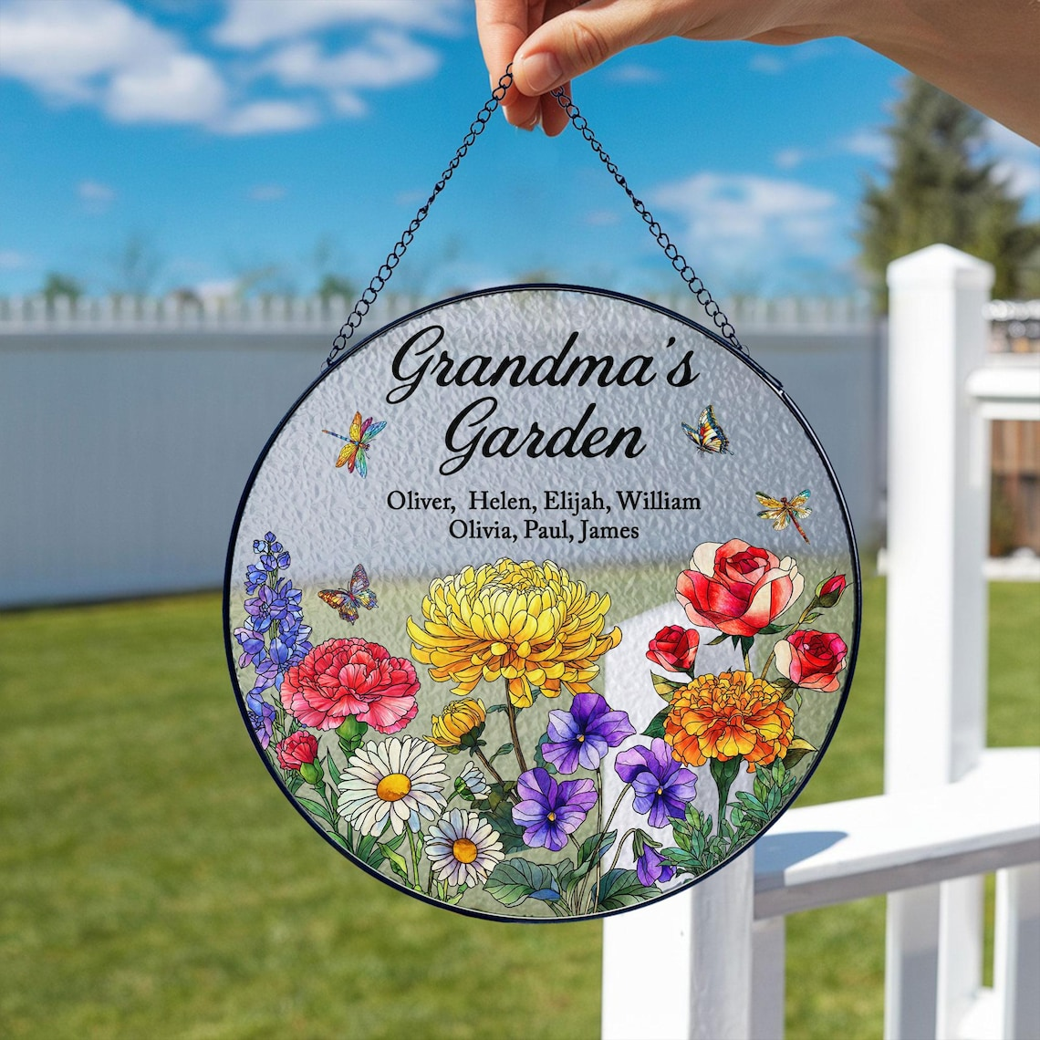 Custom Birth Month Flowers Suncatcher, Grandmas Garden Suncatcher, Grandma Gift from Grandkids, Mothers Day Gift for Grammy, Nanny, Mimi