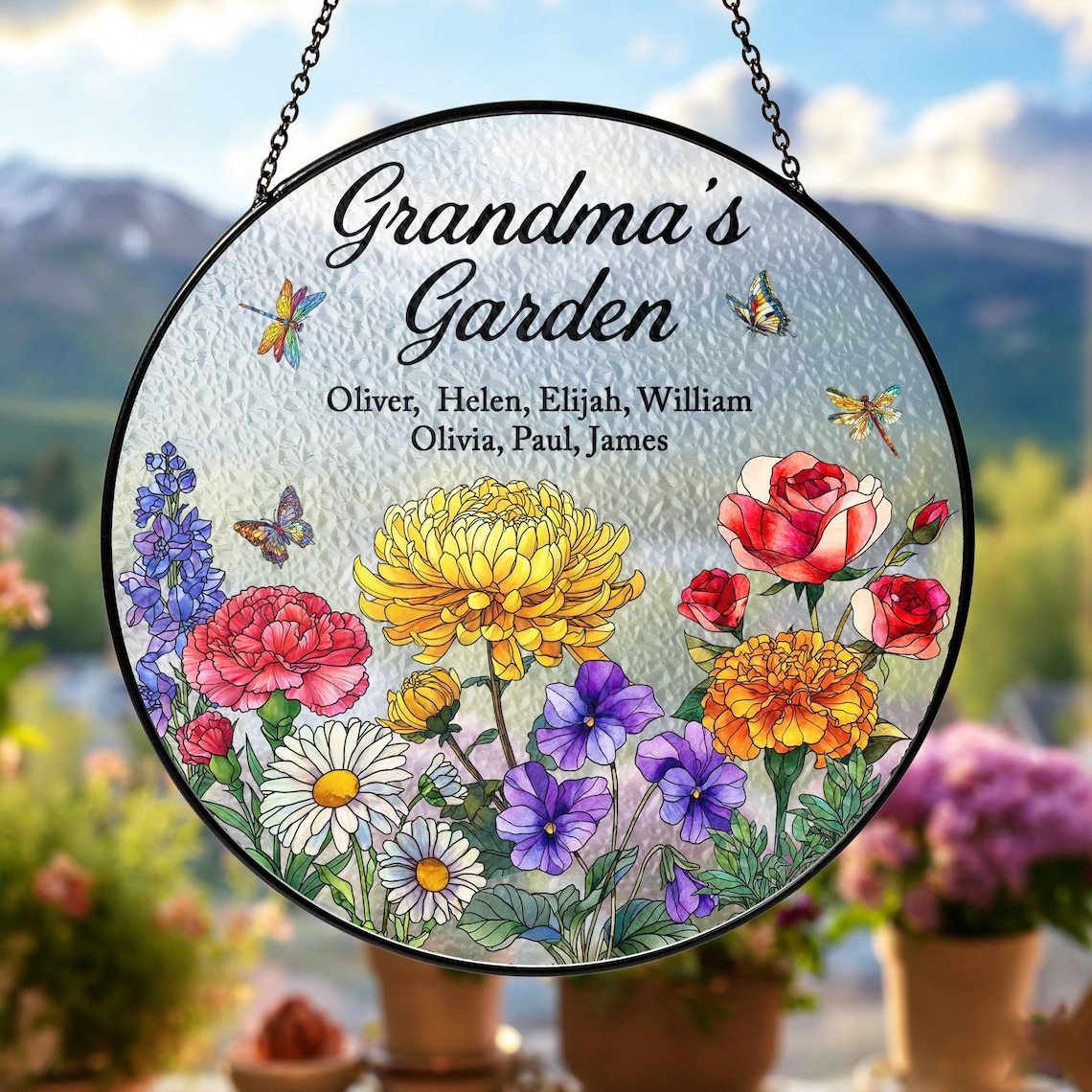 Custom Birth Month Flowers Suncatcher, Grandmas Garden Suncatcher, Grandma Gift from Grandkids, Mothers Day Gift for Grammy, Nanny, Mimi