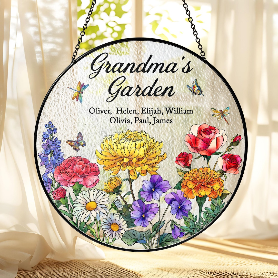 Custom Birth Month Flowers Suncatcher, Grandmas Garden Suncatcher, Grandma Gift from Grandkids, Mothers Day Gift for Grammy, Nanny, Mimi