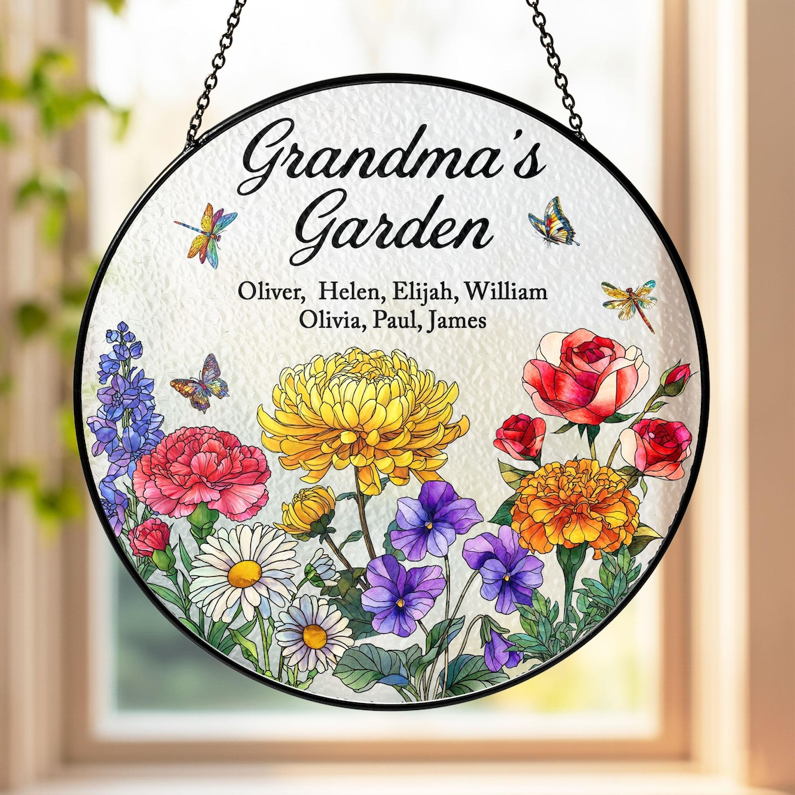 Custom Birth Month Flowers Suncatcher, Grandmas Garden Suncatcher, Grandma Gift from Grandkids, Mothers Day Gift for Grammy, Nanny, Mimi