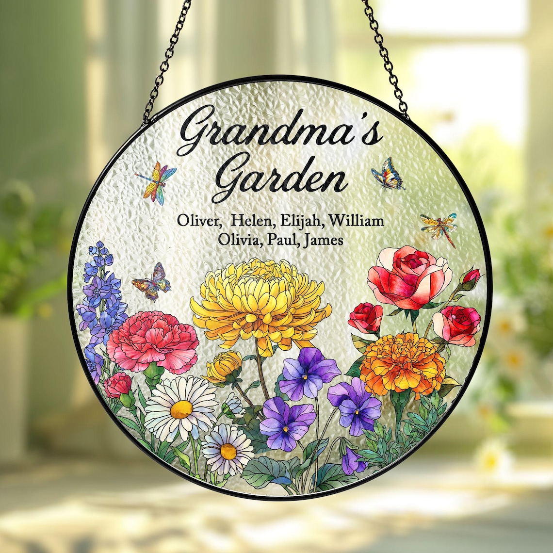 Custom Birth Month Flowers Suncatcher, Grandmas Garden Suncatcher, Grandma Gift from Grandkids, Mothers Day Gift for Grammy, Nanny, Mimi