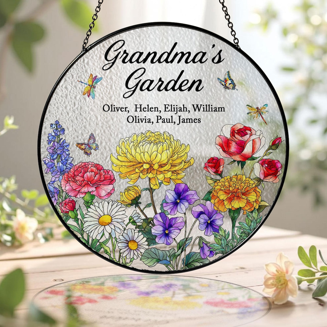 Custom Birth Month Flowers Suncatcher, Grandmas Garden Suncatcher, Grandma Gift from Grandkids, Mothers Day Gift for Grammy, Nanny, Mimi