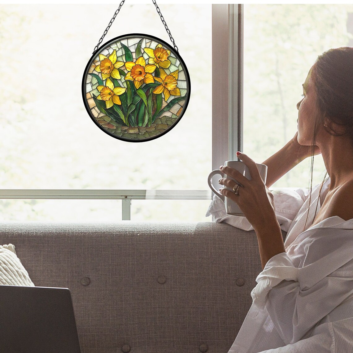 Daffodil March Beautiful Birth Month Suncatcher for Mothers Day Birthday Gift for Her Mom Wife Mother Grandmother