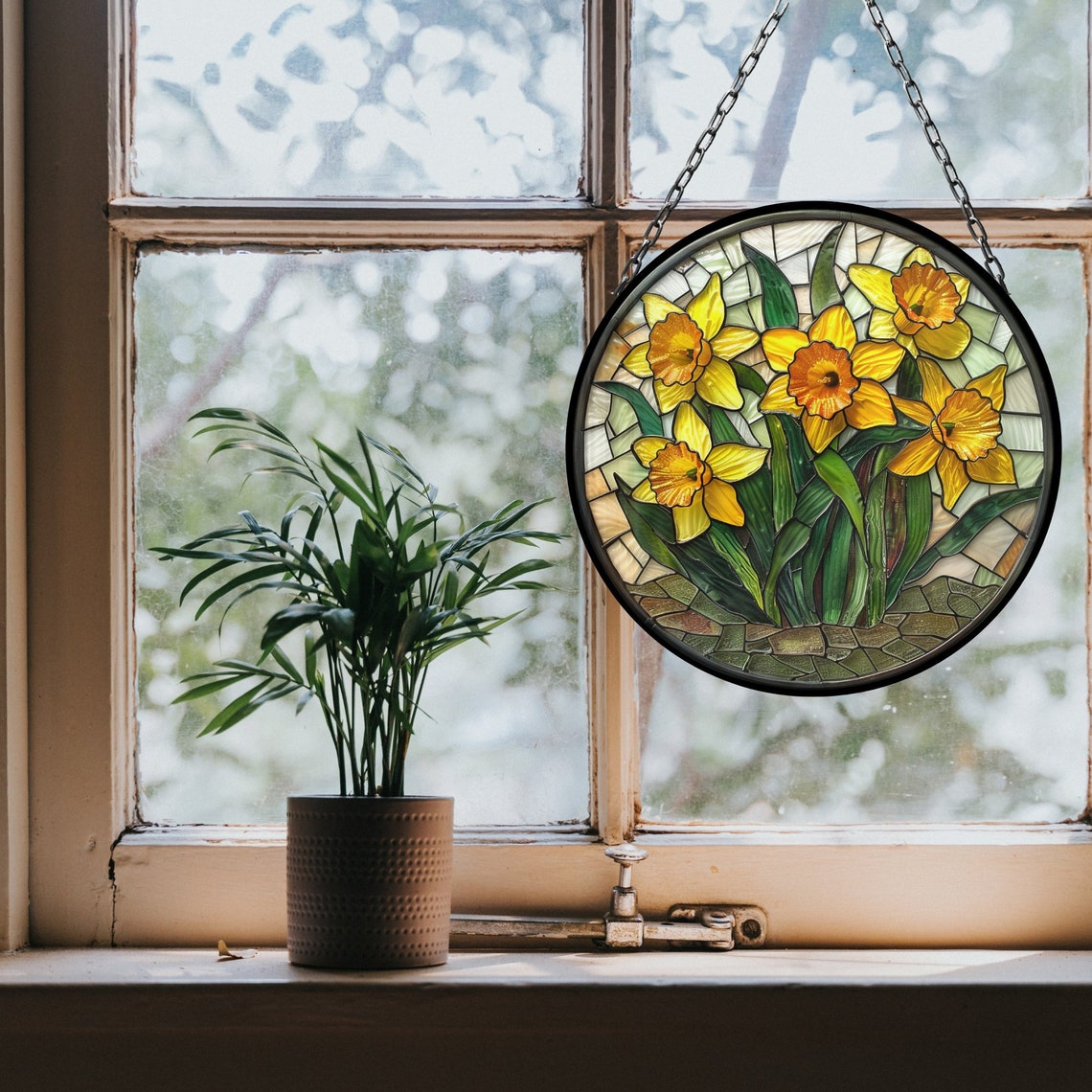 Daffodil March Beautiful Birth Month Suncatcher for Mothers Day Birthday Gift for Her Mom Wife Mother Grandmother