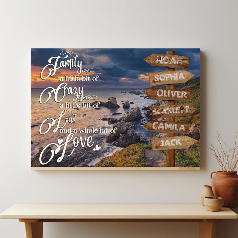 Custom Family Names Canvas Sign: Personalized Street Sign Wall Art