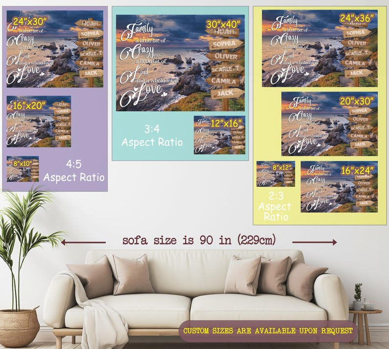 Custom Family Names Canvas Sign: Personalized Street Sign Wall Art