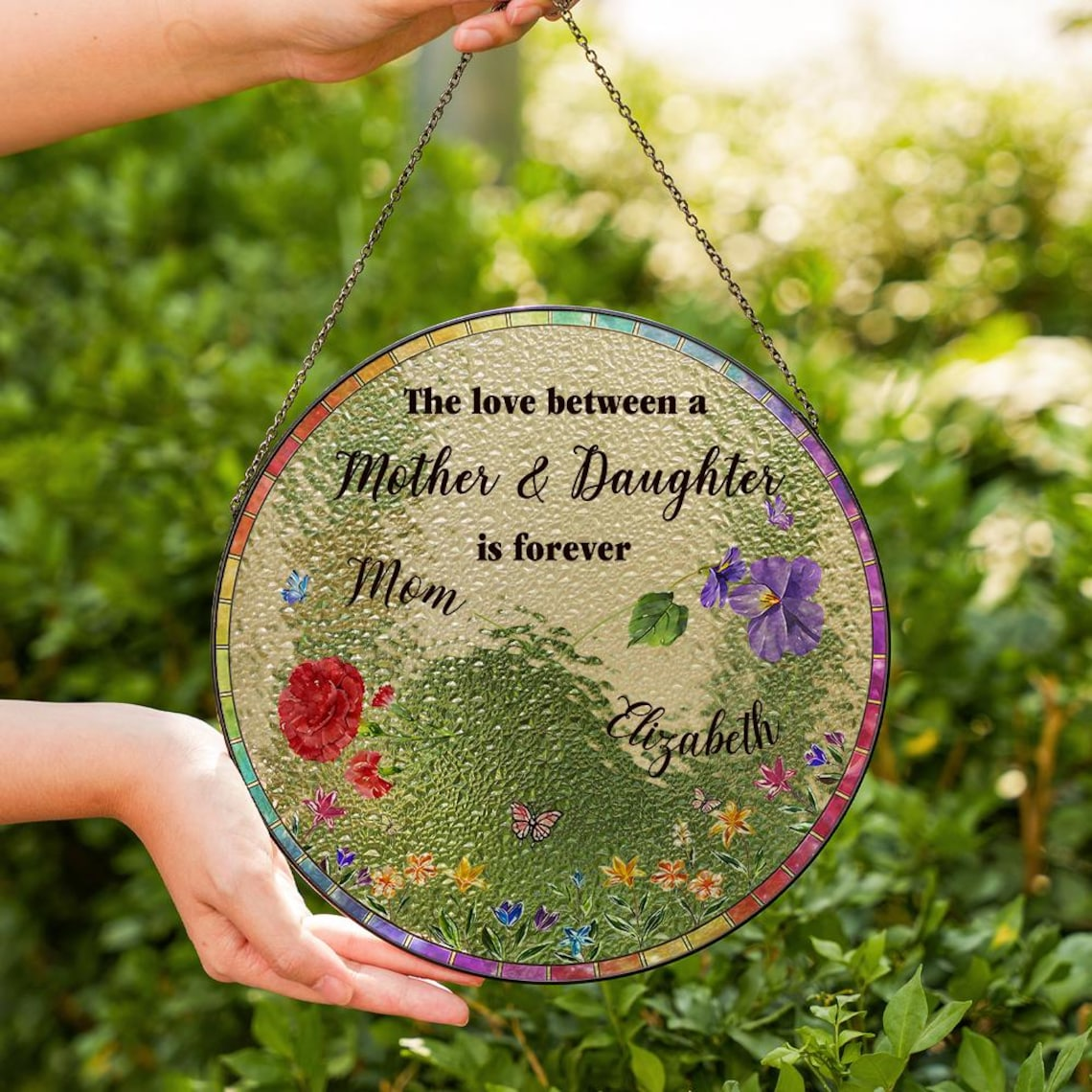 The Love Between Mother and Daughter is Forever Suncatcher, Personalized Birth Flowers Suncatcher, Mother's Day Gift For Mom from Daughter