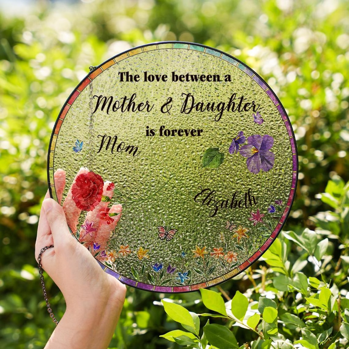 The Love Between Mother and Daughter is Forever Suncatcher, Personalized Birth Flowers Suncatcher, Mother's Day Gift For Mom from Daughter