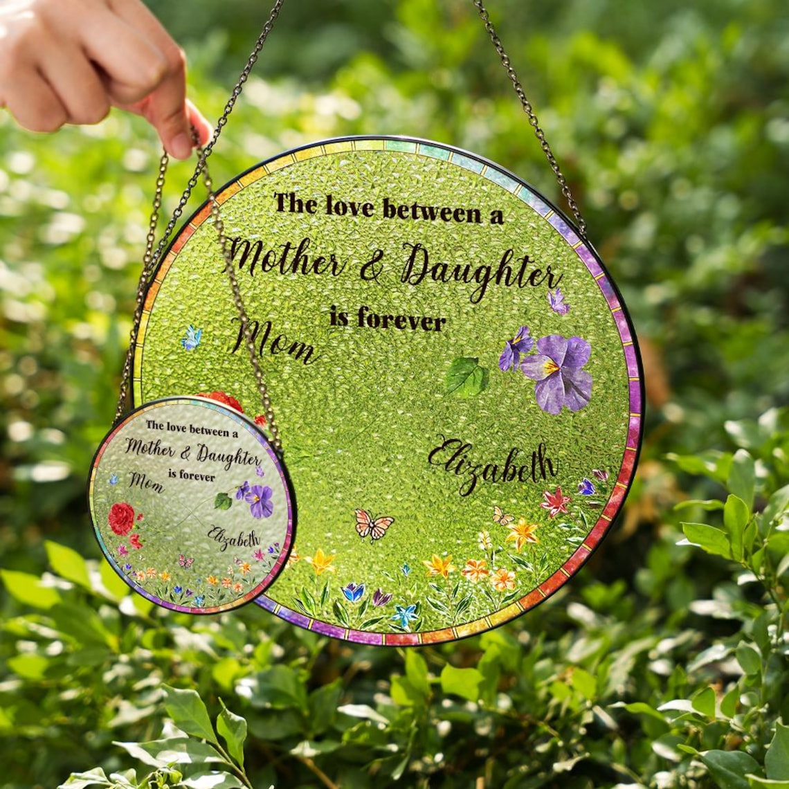 The Love Between Mother and Daughter is Forever Suncatcher, Personalized Birth Flowers Suncatcher, Mother's Day Gift For Mom from Daughter