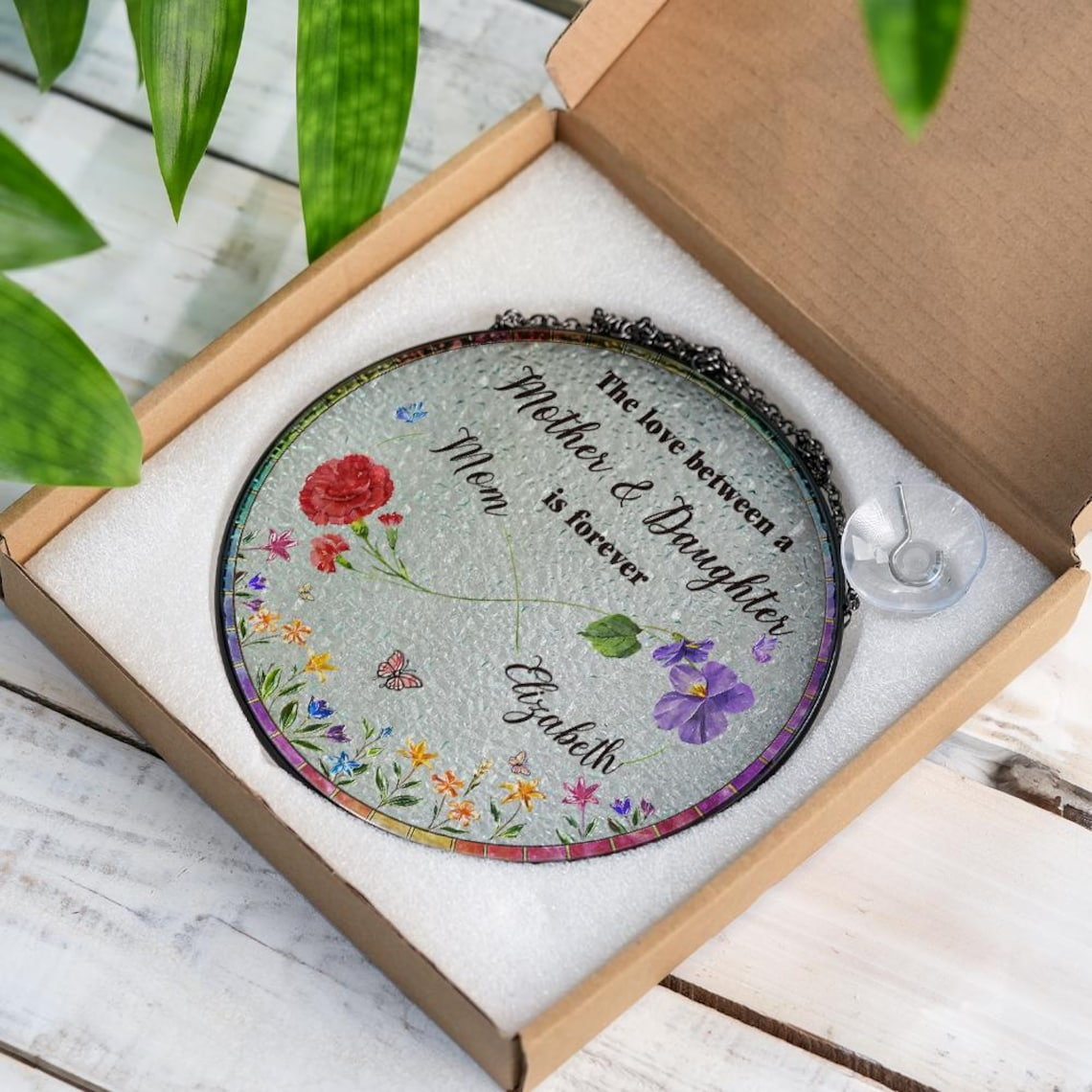 The Love Between Mother and Daughter is Forever Suncatcher, Personalized Birth Flowers Suncatcher, Mother's Day Gift For Mom from Daughter